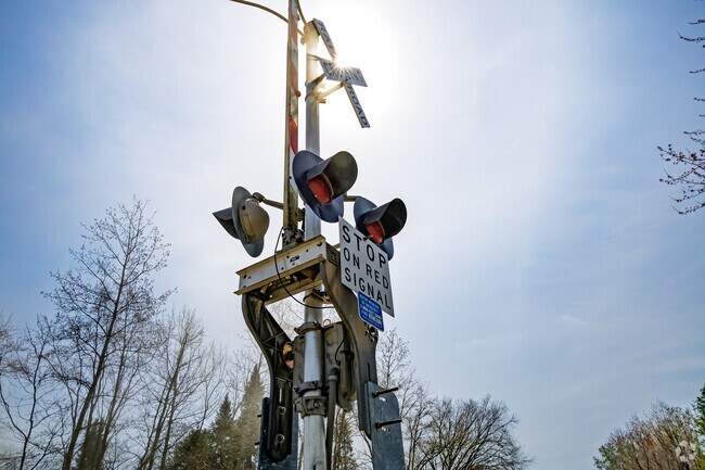 Train tracks run parallel to Burt's main thoroughfare, Nichols Road.