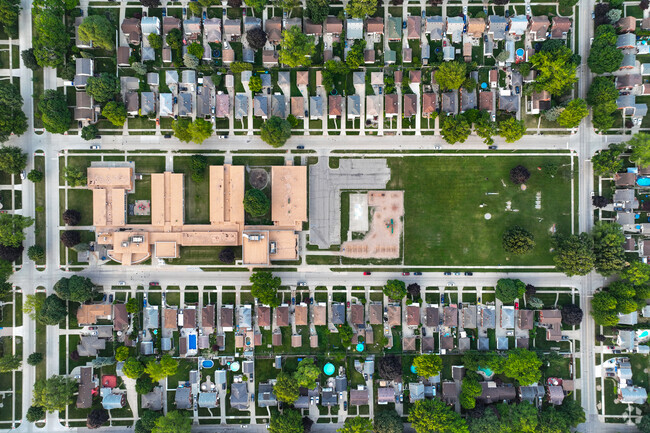 Lindemann Elementary School sky view and multipurpose field.