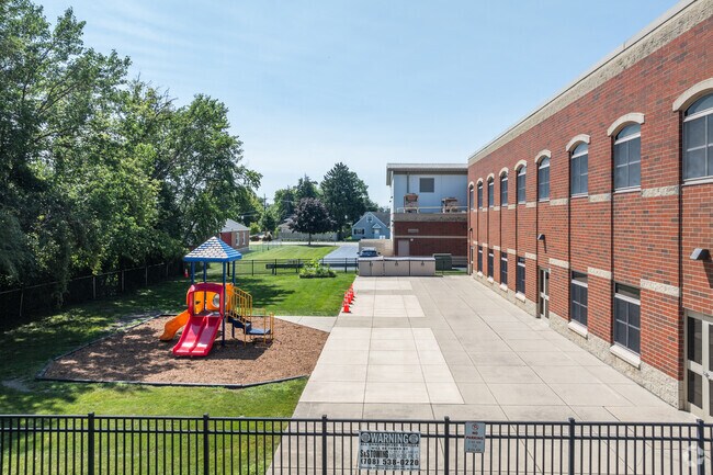Whittier Elementary School has different playgrounds focused on age groups.