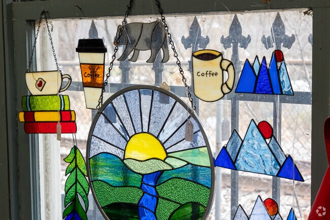 Art galleries, like the one in the converted train depot feature local Black Mountain artisans.