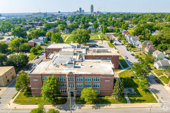 Moulton Elementary School overlooks Downtown Des Moines.