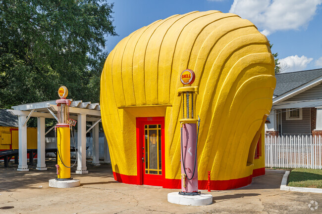 This historic Shell Oil clamshell service station is a short drive from Weston.