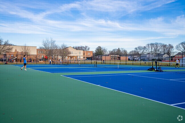 There are several tennis courts next to Winn Brook Elementary School in Belmont.