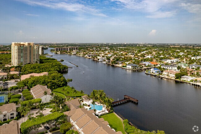 Bird's eye view of the Intracoastal Waterway in Highland Beach, FL.