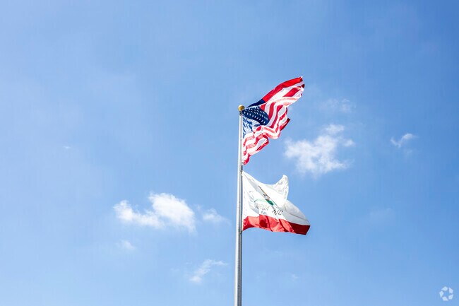 The flying flags over the Oasis High School in Fallbrook.