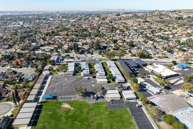 Aerial view or La Merced Intermediate School in the city of Montebello, Ca.