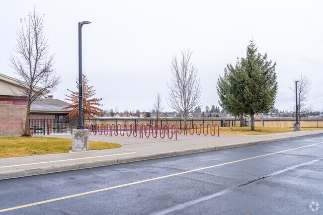 West Ridge Elementary School has lots of bike storage.