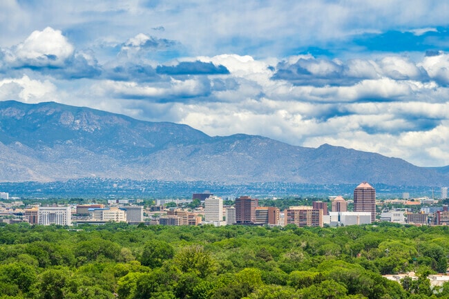 Downtown Albuquerque as seen from Pat Hurley Park in West Mesa.