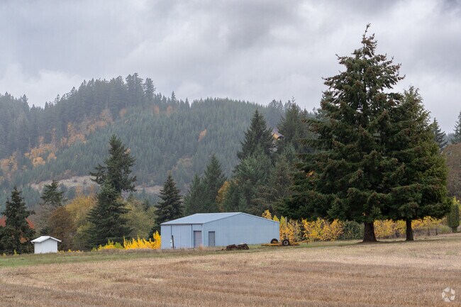 Many of the homes in the Lacomb neighborhood have barns.