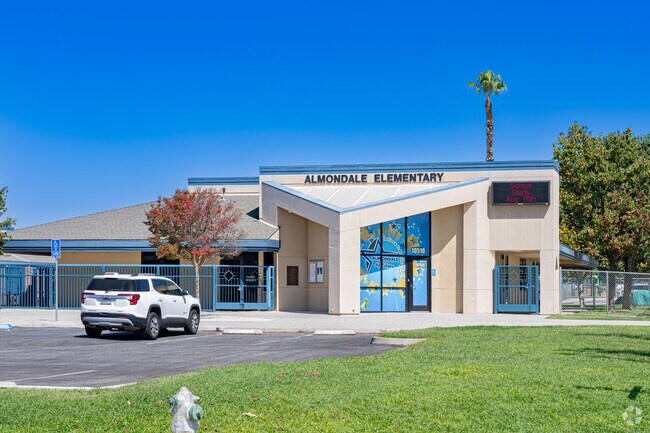 A unique architectural entrance to Almondale Elementary School in Bakersfield.