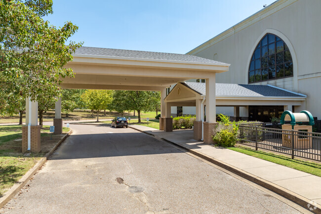 The covered awning at Central Day School in Collierville keeps students dry on rainy days.