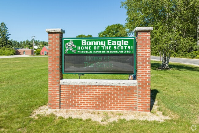 The Roadside sign to the Bonny Eagle Middle School welcomes students.
