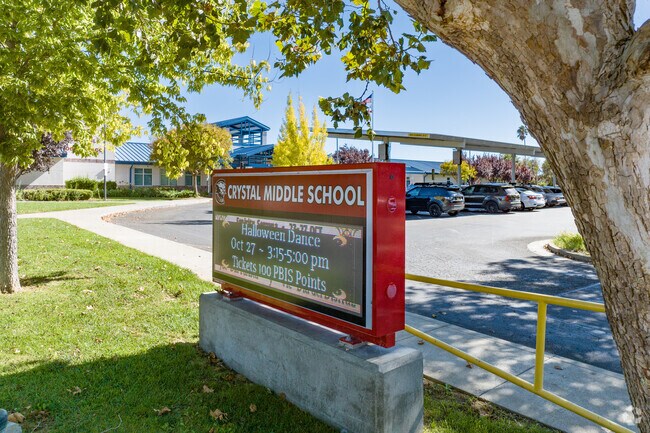A view of Crystal Elementary School buildings from the street.