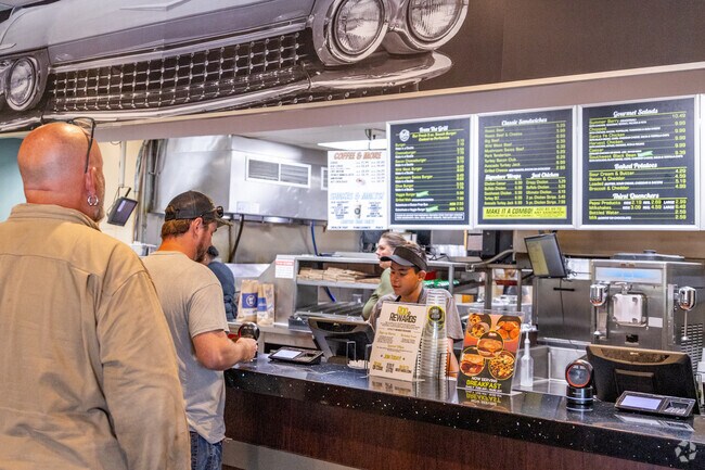 Pine Manor has the local Beef-a-Roo Burger joint that crafts fresh smash burgers.