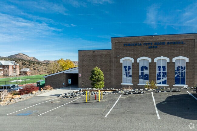 The front entrance to Virginia City High School in Virginia City.