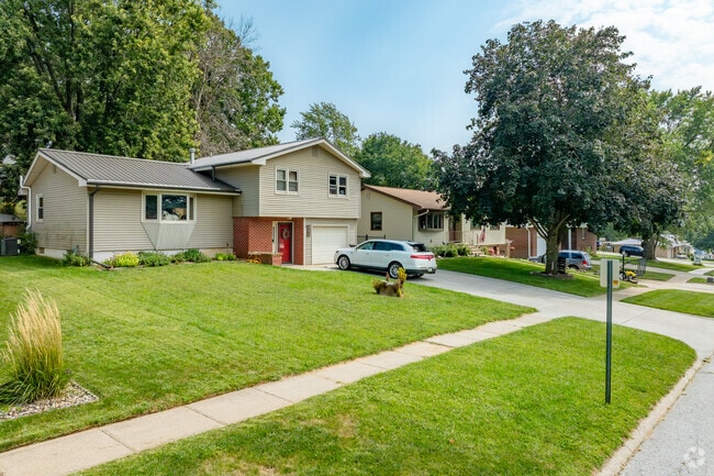 A couple furry residents keep watch out the window of this Harlan home.
