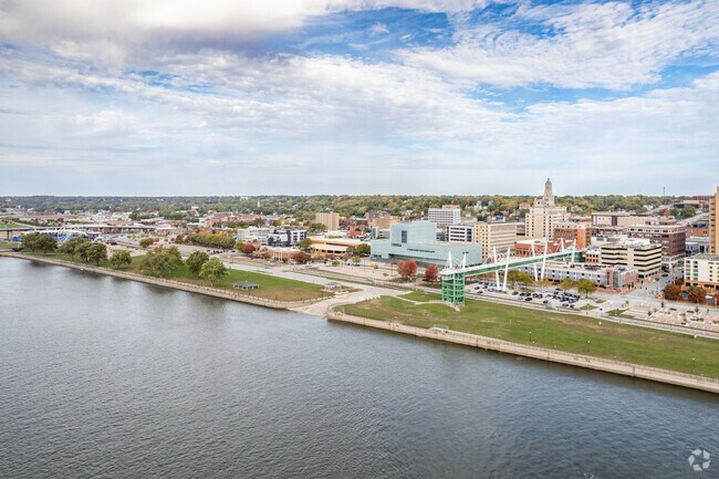 Beautiful Downtown Davenport sits along the banks of the Mississippi River.