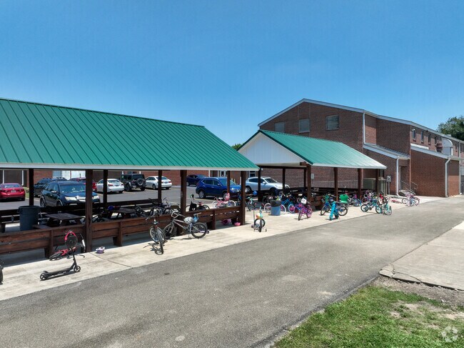 Leeds Elementary School kids can enjoying ridding their bikes to school.