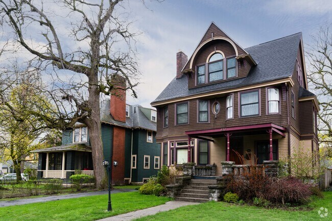 This American Foursquare in Parkside has different building materials in its facade.