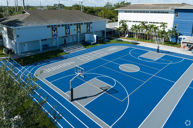 Aerial view of the Miami Union Academy of SDA basketball court.