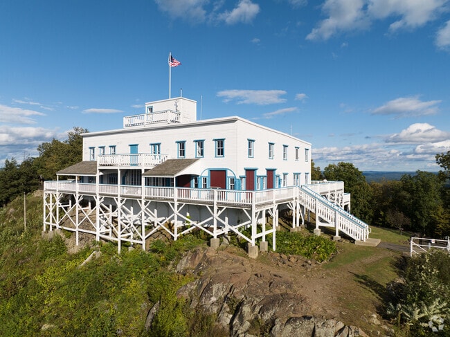 An amazing lookout building on top of Mt Holyoke in Hadley, MA.
