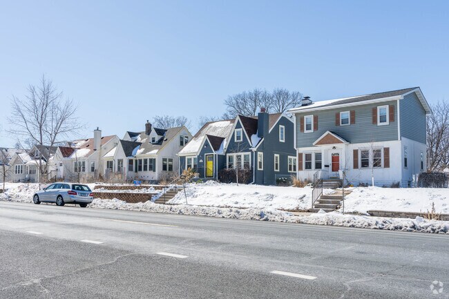 A row of various house styles in the Page neighborhood.