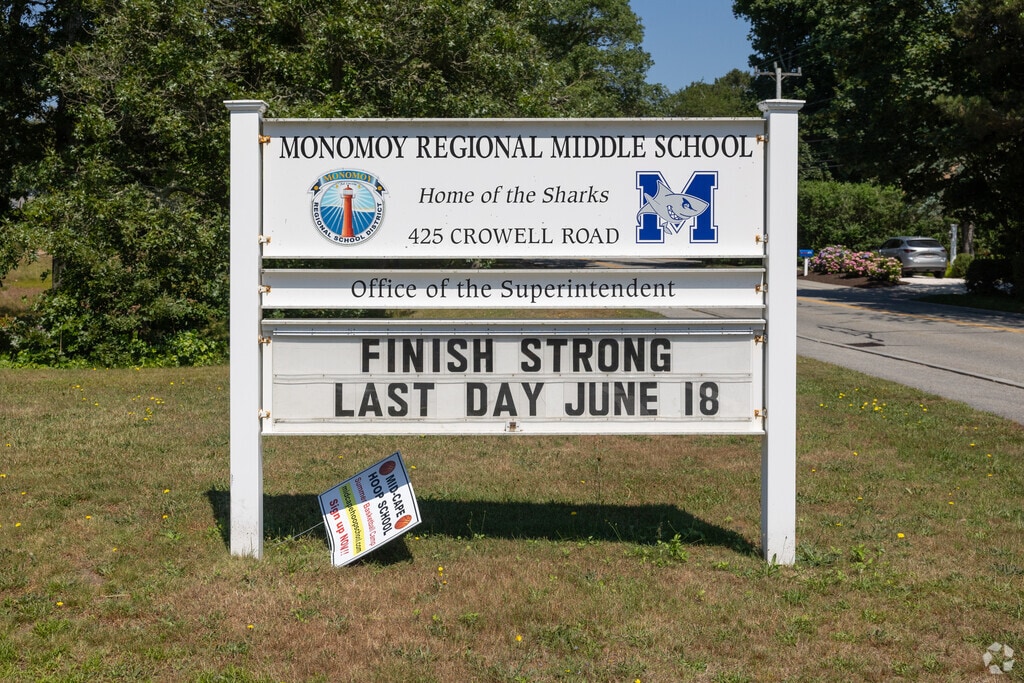 A brilliant sign greets you as you enter Monomoy Regional Middle School in Chatham.