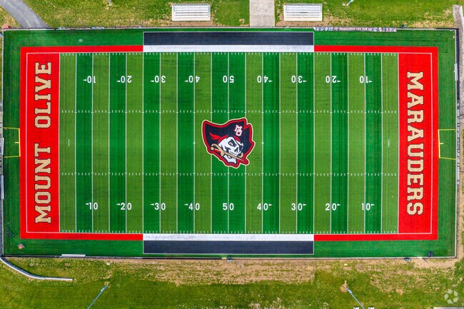 Aerial view of the Mount Olive Marauders football field in Turkey Brook Park in Budd Lake