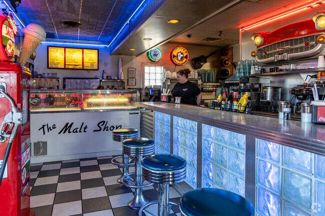 Stop by Hot Rods 50's Diner and order a shake from the malt shop.