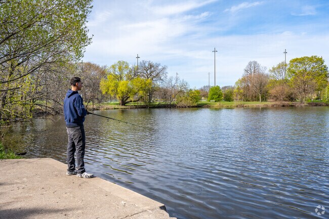 The steps along McCarty Park pond are perfect for fishing.