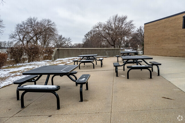 Montclair Elementary School outdoor picnic tables.