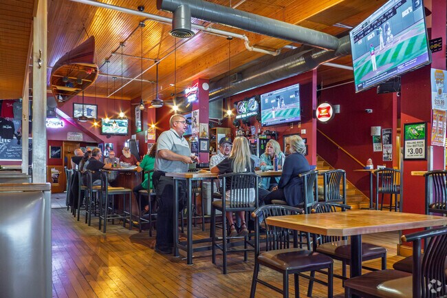 Lakes Sports Bar and Grill serves Lake Crystal with hearty burgers and sandwiches in a casual atmosphere where locals gather to enjoy good food and watch sports together.