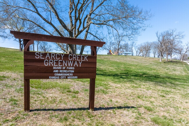 The entrance to Searcy Creek Greenway, a peaceful stretch of trails and open space that connects nearby neighborhoods with nature and fresh air.