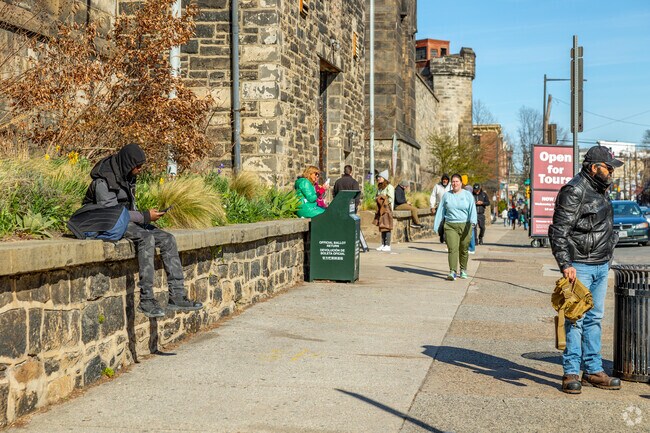 Sit on the ledge of the historic Eastern State Penitentiary and enjoy lunch outside.