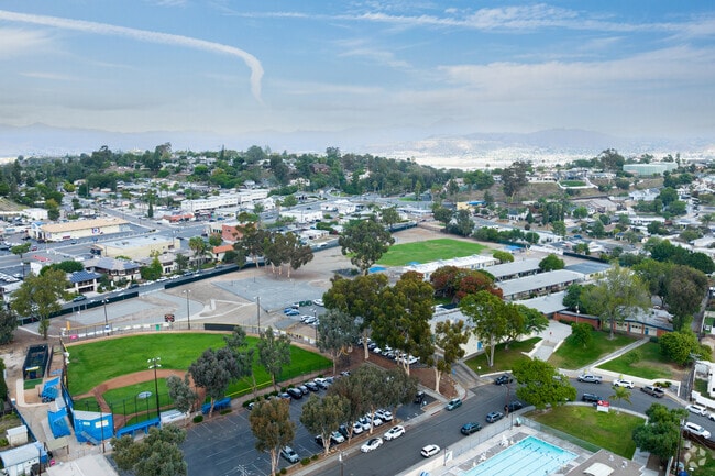 An elevated view of Fletcher HillsElementary shows the campus and baseball field.