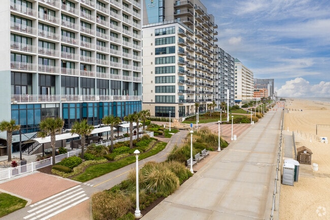 The boardwalk and extensive motel lineup near the Linkhorn Park neighborhood of Virginia Beach.