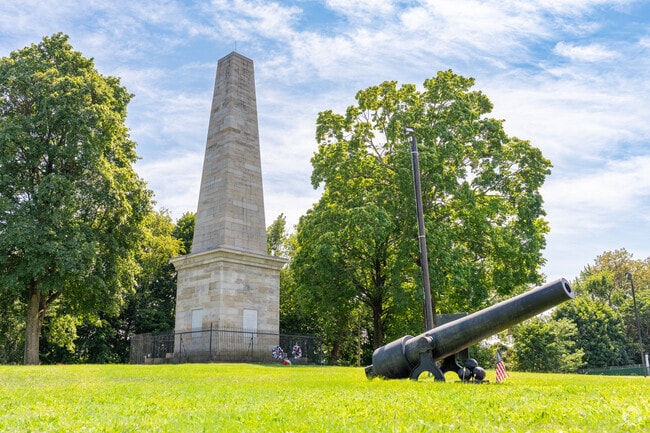 The Battle of Wyoming monument memorializes militia from Forty Fort who died in the massacre.