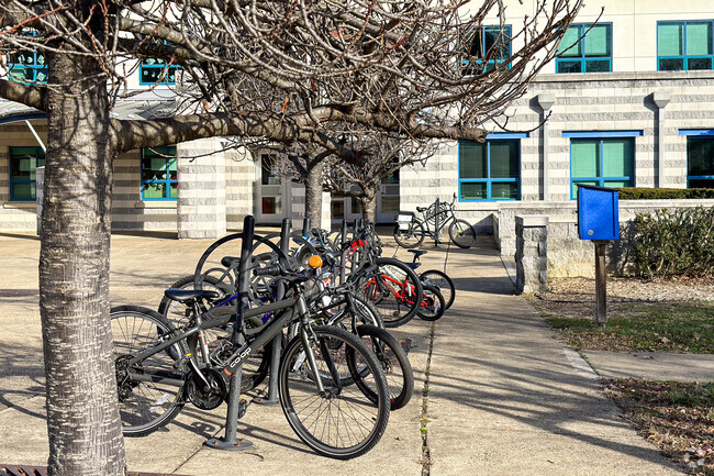 Bike racks in front Long Branch Elementary School