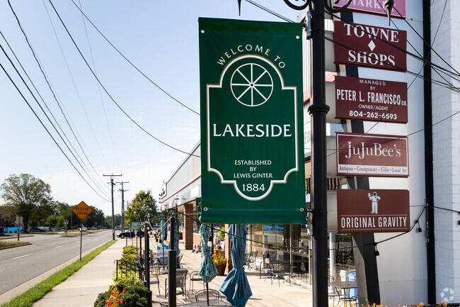 The quaint shops of Lakeside have pleasant to look at signage.