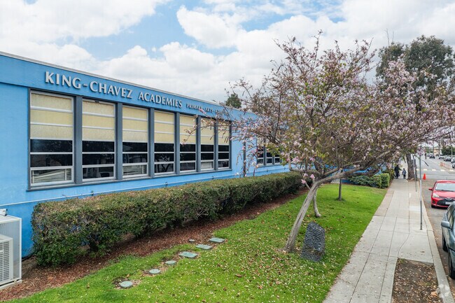 Artwork adorns the walls of King-Chavez Primary Academy, showcasing students' creativity.