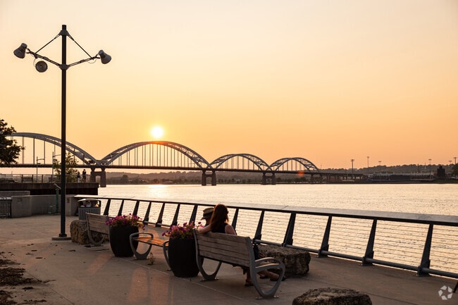 Downtown Rock Island is a great place to take in scenic sunset views on the Mississippi.