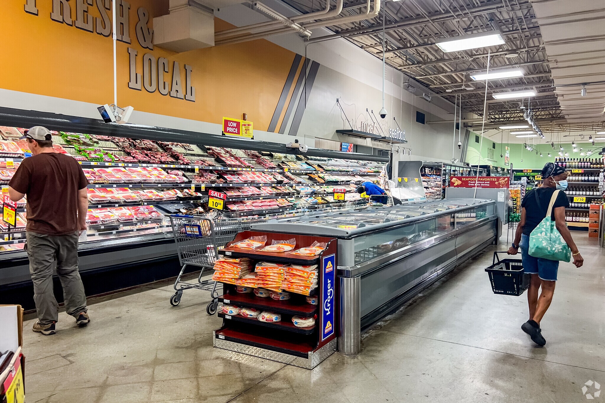 The local Kroger offers residents an abundance of meat selections, produce, and dairy.