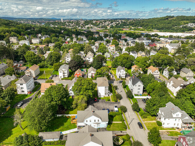 South Quinsigamond Village homes vary in style and are built along sloping streets.