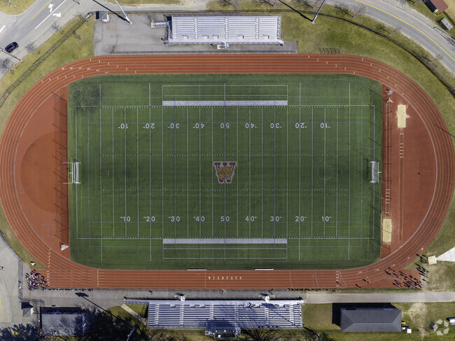 Aerial Top-Down View of Track And Field At Weymouth High School