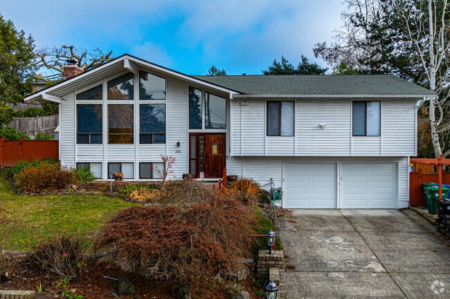 This split-level home has extra-large living room windows for added light.