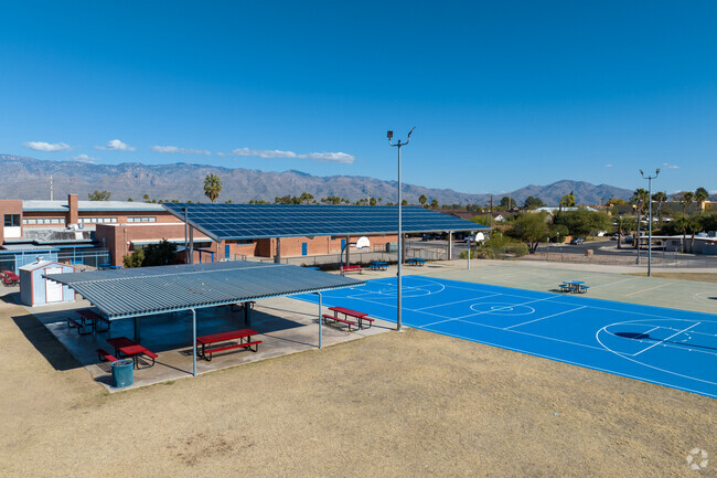 Solar panels provide shade at Magee Middle School.