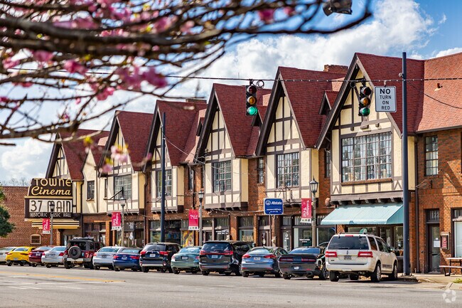 Avondale Estates Downtown Area Full of Tudor Buildings Hosting Businesses and Restaurants