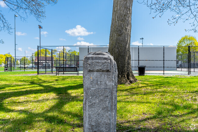 This stone pillar marks the front entrance of Green Island's Crompton Park.