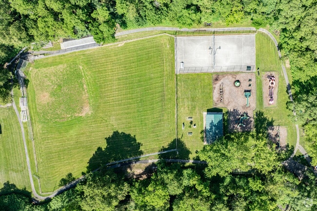 An overview of Lewis Parklet including the playground and fields.