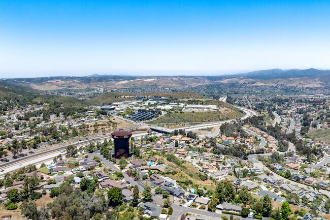 An elevated look at Fletcher Hills with a view of Grossmont College.